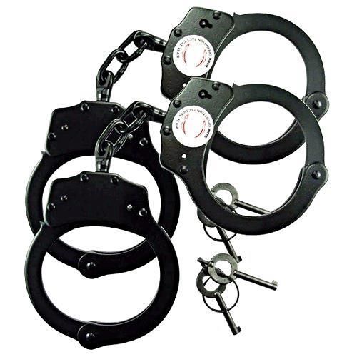 Real metal police style double locking handcuffs pack of two with belt pouch for sale