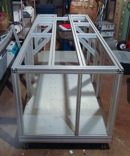 Huge industrial aluminum table workbench rail cart w t-slots 76x38x35 v-groove for sale