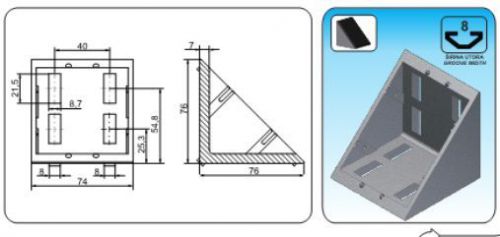 T slot angle 74x76x76 serial 8 (1pcs) for sale
