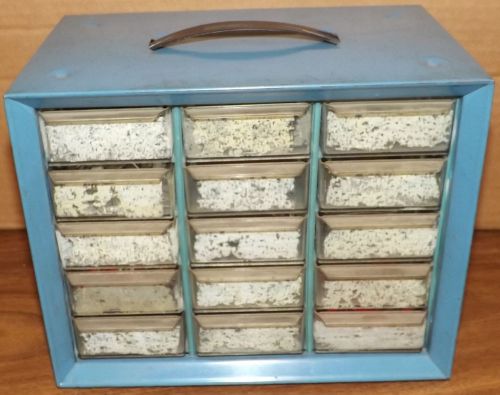 Vintage Akro-Mills Parts Storage Bin Cabinet 15 Drawer Organizer Blue Metal