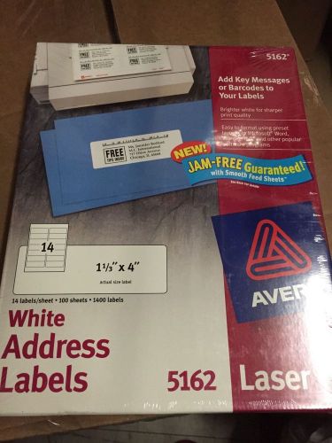 Avery 5162 White Address Labels - 1.33&#034;x 4&#034; 100 Sheets/1400 Labels
