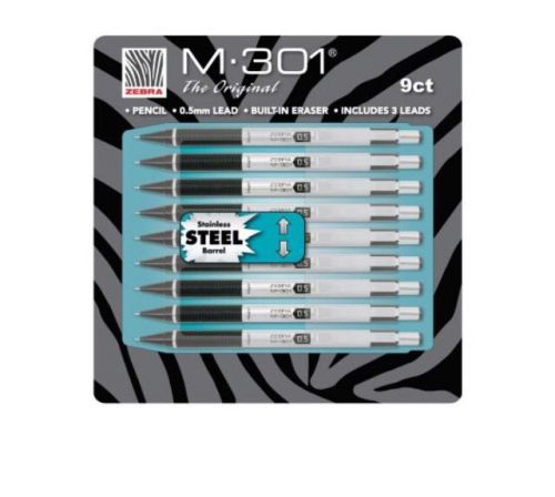 Zebra - M-301 Mechanical Pencil 0.5mm Stainless Steel - 9 Pencils