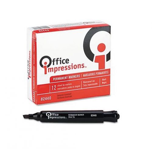 Office Impressions Chisel Tip Permanent Markers 12 Pack Black OFF82440 New Item