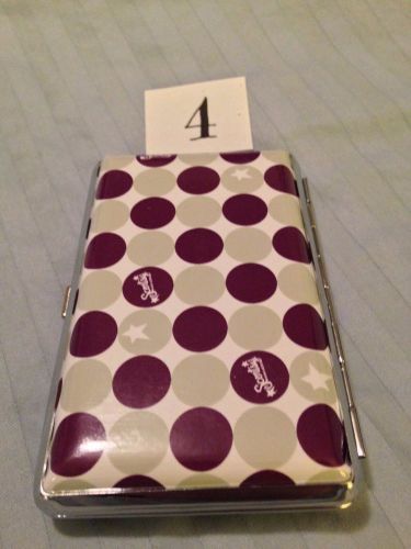 Discontinued Metal Scentsy Business Card Holder, Purple and Green Dots (4)