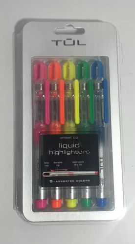 TUL Liquid Pocket Chisel Tip Highlighters, 5 Colored Highlighters Office