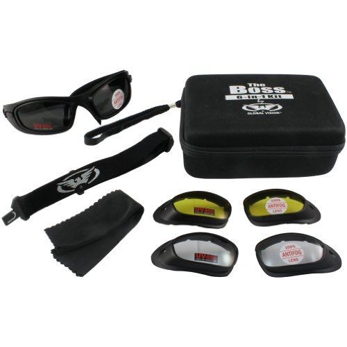 Global Vision Boss Goggles and Lens Kit (Black Frame/Clear, Smoke, Yellow Lens)