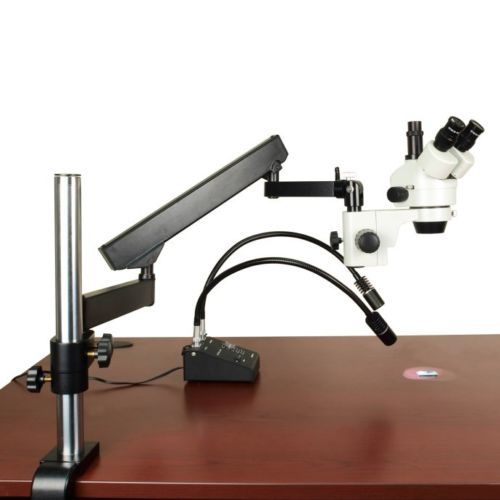 OMAX 7-45X Stereo Zoom Trinocular Microscope+Articulating Arm Stand+6W LED Light