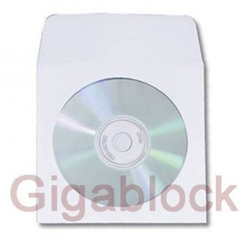 1000 pcs White CD DVD Paper Sleeves Envelopes with Flap and Clear Window