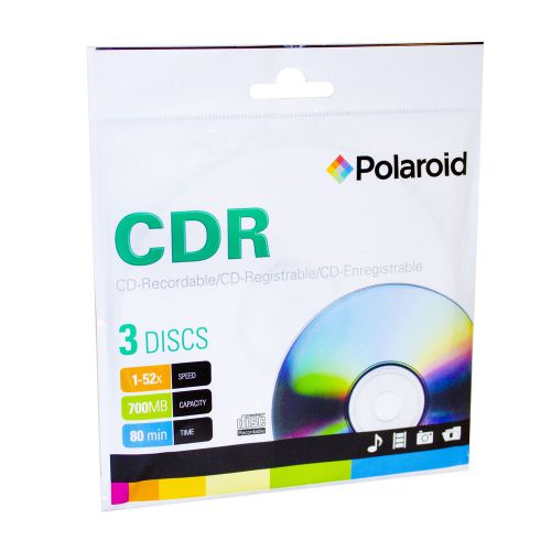 3 Blank CD-R80 700mb (52X) Polaroid CDRs in Slip Sleeves in a 3 Lot (C1-1142P9)