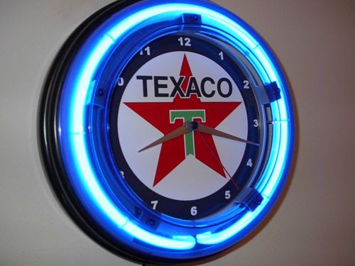 Texaco Garage Gas Oil Service Station Neon Wall Clock Advertising Sign