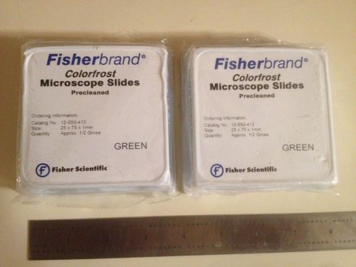 Fisherbrand COLORFROST MICROSCOPE SLIDES Green 3&#039;&#039; X 1&#039;&#039; X 1mm  2 Pks Precleaned