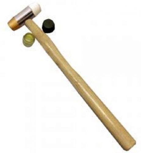 Hammer With Wooden Handle 4 Heads in One - 10.5&#034; - Brass, Nylon, Rubber, &amp; PVC