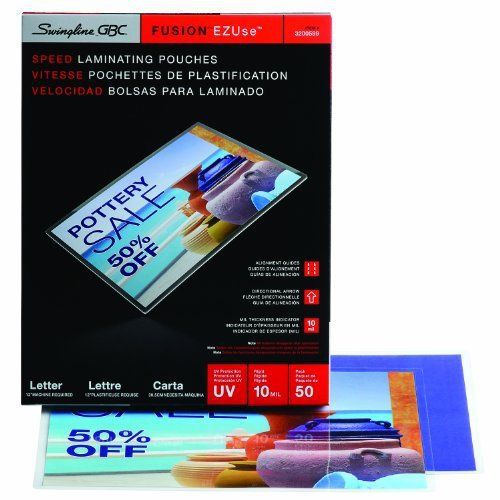 Swingline GBC EZUse Thermal Laminating Pouches, Letter Size, Speed Pouch, 10 50