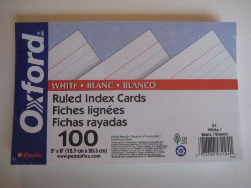 NEW SEALED 100 Esselte Oxford 5 X 8 Ruled Index Cards - WHITE