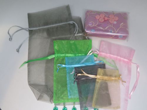 Jewelry Bags Gift Travel Butterfly Organza Lot of 7 + Elegant Silk Pouch Purse