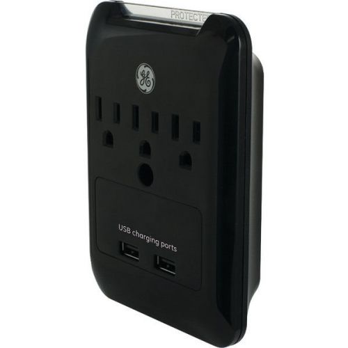 GE 21050 Surge Protector Wall Tap Two 2.1A USB Ports/3 Outlets Gloss Black