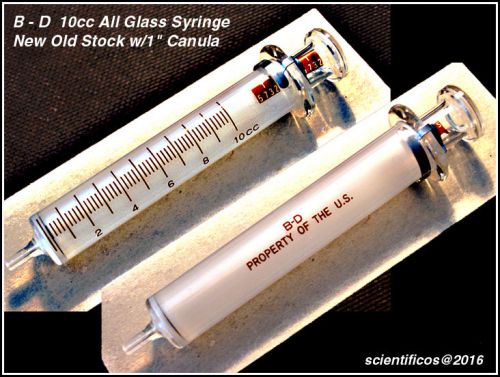 B-D 10cc GLASS SYRINGE NOS USA BOXED with 1 in. Canula