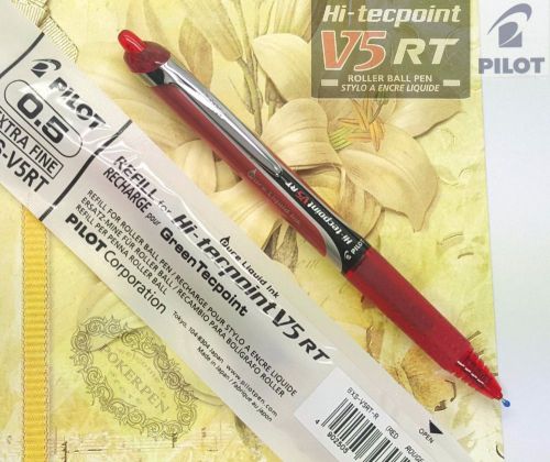 1 pen 2 refills Pilot Hi-tecpoint V5 RT pen &amp; BXS-V5RT refill RED ink