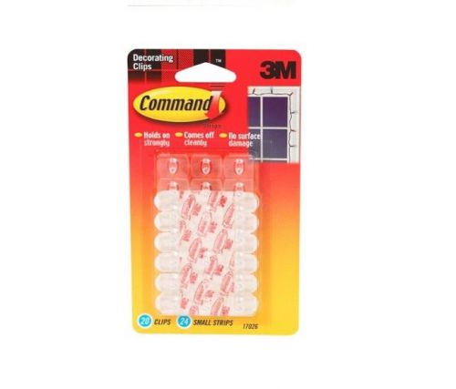 Command Decorating Clip with 24 Adhesive Mini Strips, Clear, Pack of 20