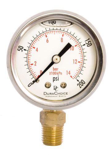 2&#034; oil filled pressure gauge - ss/br 1/4&#034; npt lower mount 200psi for sale