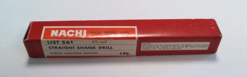 NACHI 45/64 HIGH SPEED STEEL STRAIGHT SHANK SCREW MACHINE DRILL 561 SERIES NEW