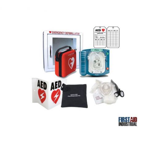Philips heartstart defibrillator aed- alarmed cabinet- adult pads-signage-m5066a for sale