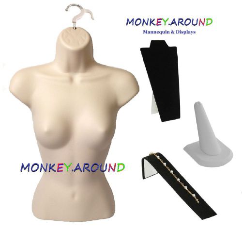 Lot 4 mannequin female flesh torso body form display clothing jewelry ring neck for sale