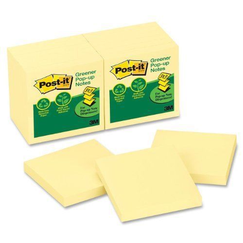 Post-it notes, recycled pop-up refill, 3 x 3 inches, canary yellow, 12 pads per for sale