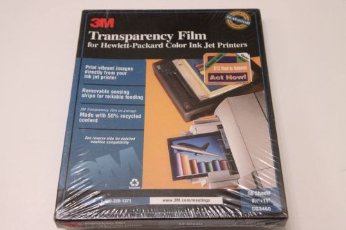 NEW 3M CG3460 Transparency Film for HP Color Ink jet Printers 50 Sheets 8.5 x 11