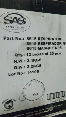 12 BOXES OF SAS 8615 N95 PARTICULATE RESPIRATOR CASE OF 240 MASKS