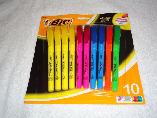 NEW BIC BRITE LINER HIGHLIGHTERS CHISEL TIP 10 ASSORTED COLORS