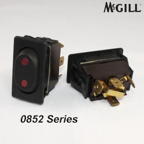 McGill 0852 Momentary On/Off/(On) Rocker Switch Black w/ Red Lights