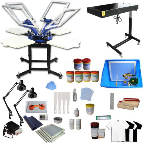 4 Color 4 Station Screen Printing Kit Flash Dryer Exposure Unit Squeegee Supply