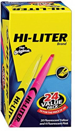 HI-LITER Pen Style, Chisel Tip, Assorted Colors, Box Of 24 (29861)