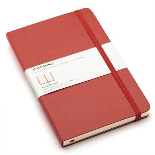 Red moleskine hardcover ruled notebook 5 x 8.25 in w/ pocket free shipping for sale