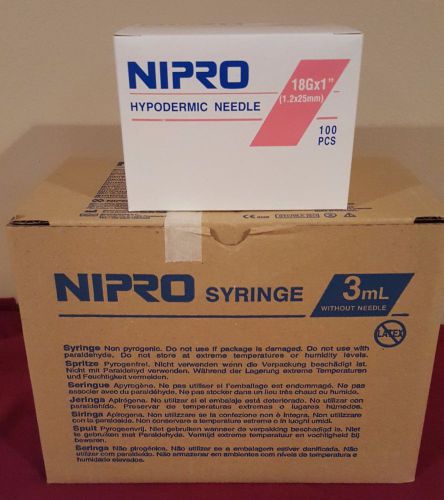 100 Sterile 3ml /3cc Luer Lock Tip Syringe +100 Hypodermic Needle 18ga X1 Inch