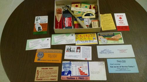 Assortment of old items including many ink blotter cards.