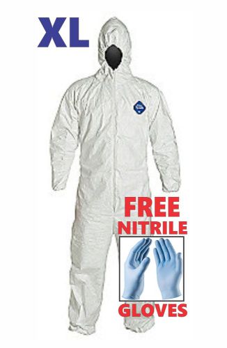 XL HOOD Tyvek Protective Coverall Suit Paint CleanUp Hazmat FREE Nitrile Glove