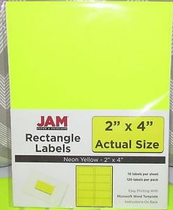 7 pks. JAM Paper Labels~Mailing Address Labels~Med. 2 x 4 Neon Yellow~840 labels