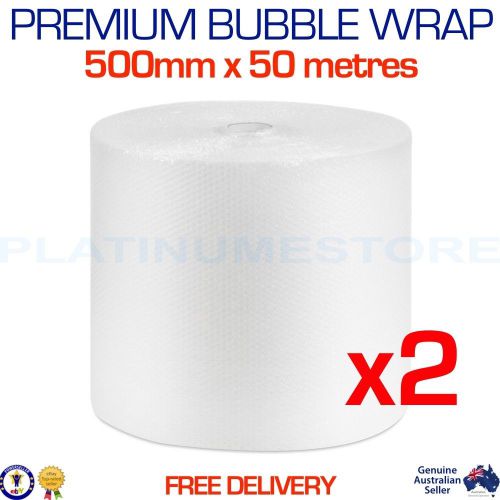 2x 500mm x 50M Metres Bubble Wrap Roll Bubblewrap Clear 10mm Bubbles FREE POST