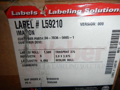 WEBER Labels, P/N L59210. Size: 3&#034;x3.875&#034;. Labels per Roll: 1,580. 6 Rolls/Case
