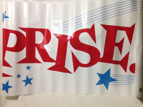 Large &#034;SURPRISE&#034; PARTY BANNER - 18&#034; W x 72&#039; Ft Gloss White Red &amp; Blue 4 Groomets