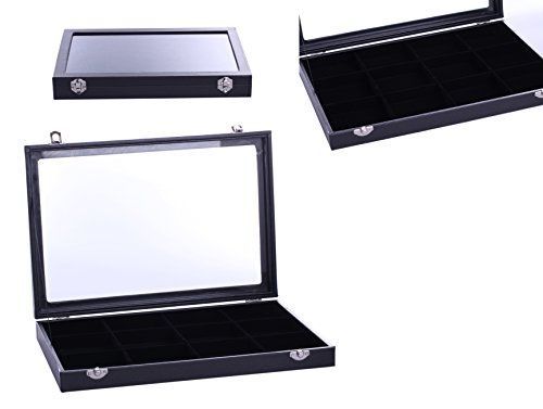 Vieworld Glass Top Lid Black Velvet Jewelry Display Case/Organizer, 12
