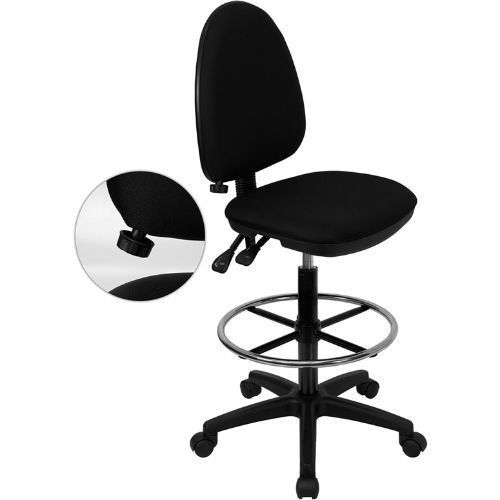 Mid-back black fabric multi-functional drafting chair with adjustable lumbar sup for sale