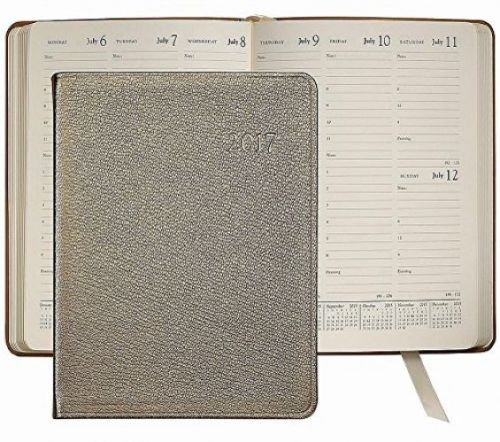 Desk diary 9&#039;&#039; in white-gold metallics leather by graphic image - 7x9 for sale