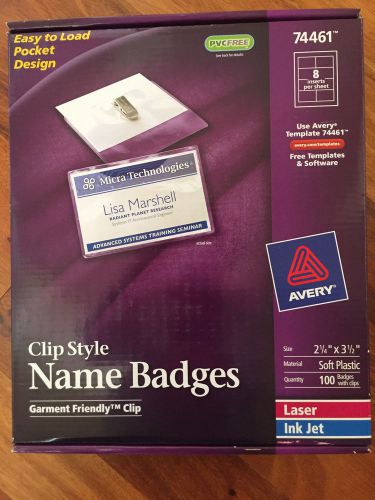 100 Avery Clip Style 74461 Top-Loading Name Badge 2.25 x 3.5 inches Soft Plastic