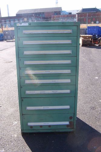 STANLEY VIDMAR GREEN 9 DRAWER INDUSTRIAL TOOL/PARTS CABINET 30&#034;L X 28&#034;W X 59&#034; H