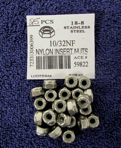 Nylon insert locknut 10-32 stainless steel machine screw lock nuts qty 25 j54 for sale