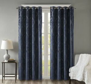 100% Polyester Knitted Jacquard Total Blackout One Window Panel Navy 50x84
