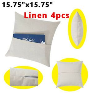4PCS 15.75&#034;x15.75&#034; Sublimation Blank Linen Pocket Pillow Case Cushion Cover